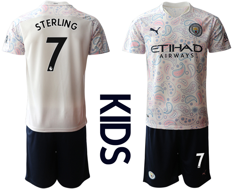 Youth 2020-2021 club Manchester City away white #7 Soccer Jerseys